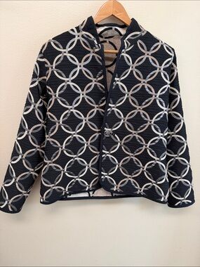 Black Geometric Ring-Print Jacket Reversible SzS